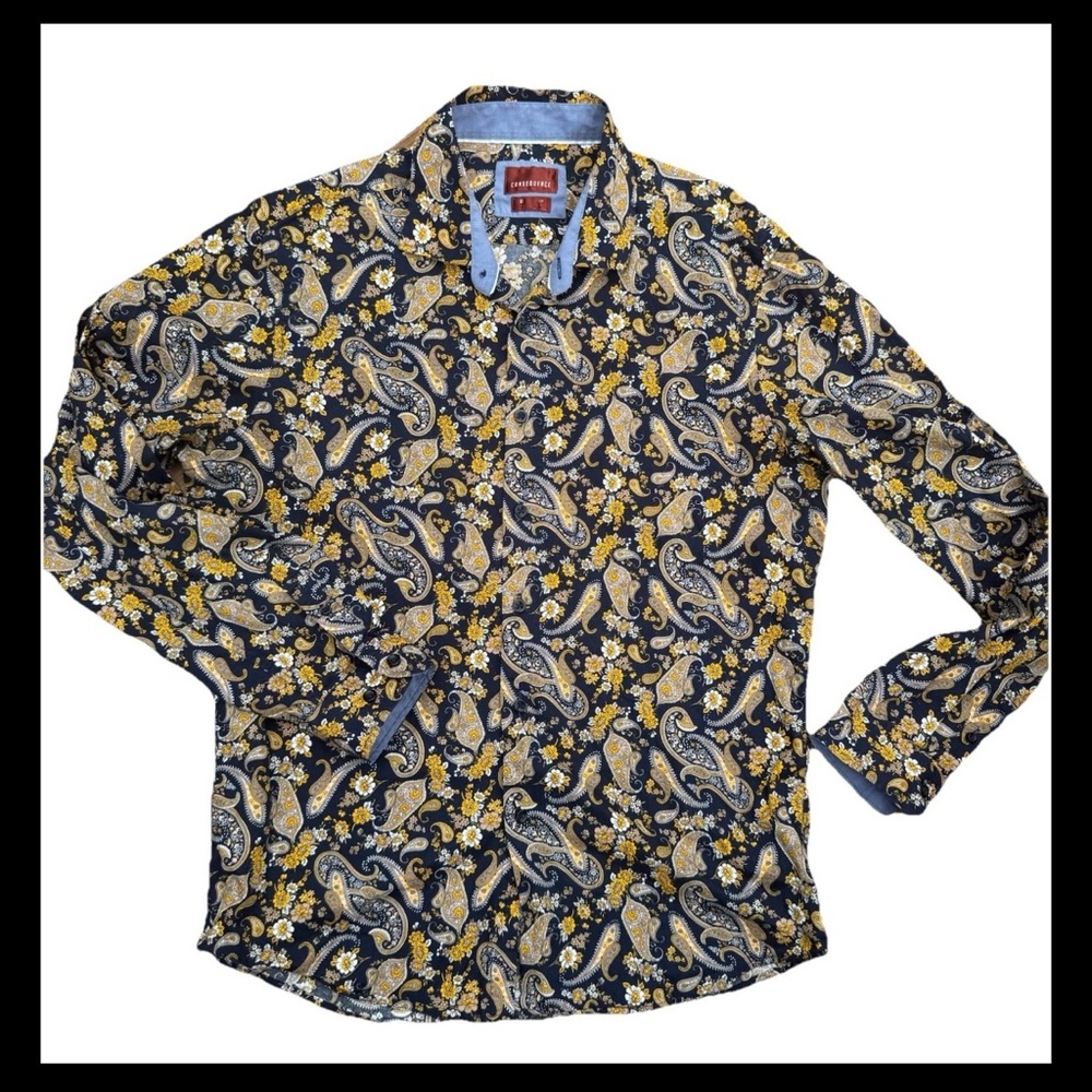 Men's Paisley Print Shirt - brand Consequence Navy and Gold size XL